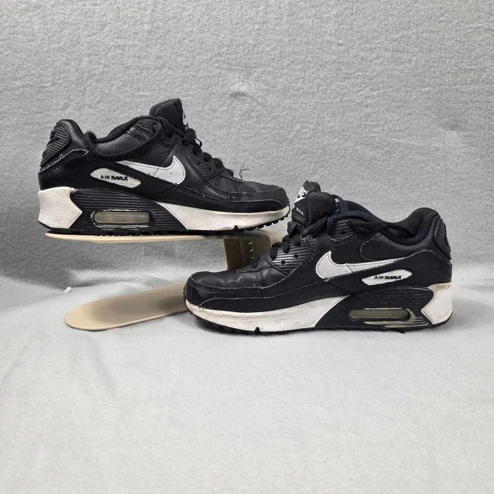 Nike Air Max 90 LTR GS Black White Leather Sneakers CD6864-010 Kids 5.5Y